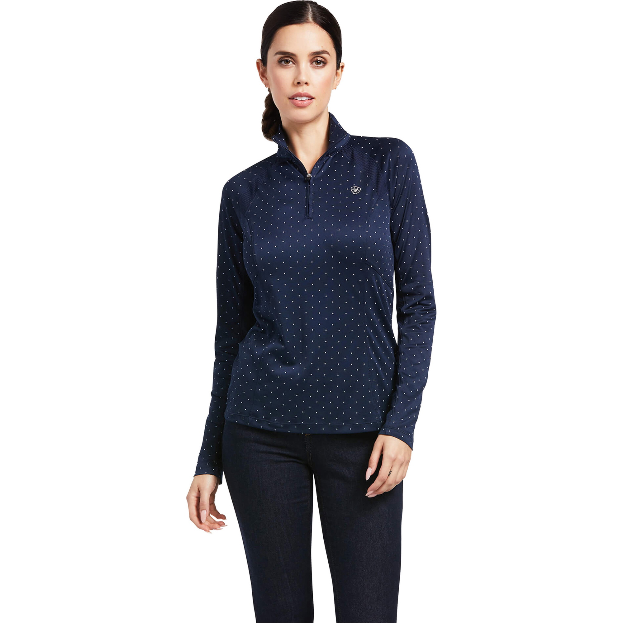 2023 Ariat Womens Sunstopper 2.0 1/4 Zip Base Layer Top 10030429 - Navy Dot